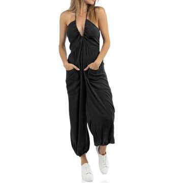 Cicy Bell Women's Sexy Halter Jumpsuits Casual Deep V Nevk Beach Jogger Long Pants Rompers