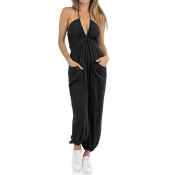 Cicy Bell Women's Sexy Halter Jumpsuits Casual Deep V Nevk Beach Jogger Long Pants Rompers