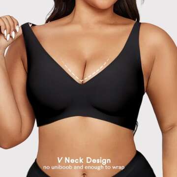 Gailife Deep V Bras for Women No Underwire Wireless Push Up Bra Seamless Plunge Bralette Comfort Supportive Bra Full Coverage -BK,S Black