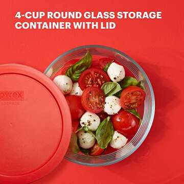 Pyrex Simply Store Glass Food Storage Container, Snug Fit Non-Toxic Plastic BPA-Free Lids, Freezer Dishwasher Microwave Safe, 4 Cup