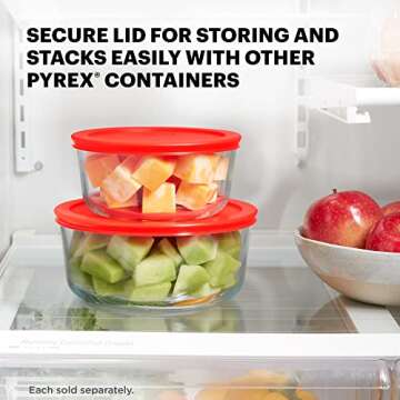 Pyrex Simply Store Glass Food Storage Container, Snug Fit Non-Toxic Plastic BPA-Free Lids, Freezer Dishwasher Microwave Safe, 4 Cup