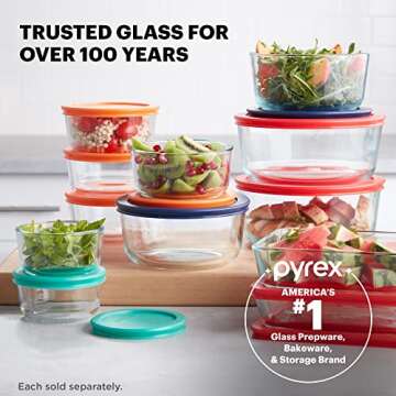 Pyrex Simply Store Glass Food Storage Container, Snug Fit Non-Toxic Plastic BPA-Free Lids, Freezer Dishwasher Microwave Safe, 4 Cup