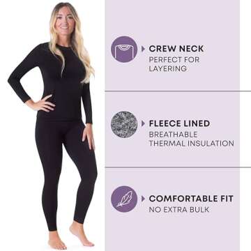 Rocky Thermal Underwear for Women (Long Johns Thermals Set) Shirt & Pants, Base Layer with Leggings/Bottoms Ski/Extreme Cold, Standard Weight (Black - X-Small)