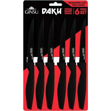 GINSU Daku 6-Piece Black Steak Knife Set