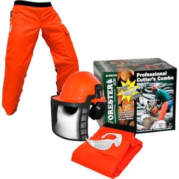 Forester Protective Clothing - OEM Forestry Cutter Combo Kit Apron Chaps Helmet Face Shield Ear Muffs Safety Glasses Arborist Equipment Chainsaw Pants Logging Tools Helmet Accessories Orange