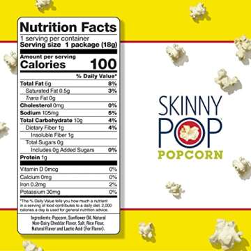 SkinnyPop White Cheddar Popcorn, Skinny Pack, Gluten Free, Non-GMO, Healthy Popcorn Snacks, Skinny Pop, 0.65 oz Individual Snack Size Bags, 10 Packs (6 Bags per Pack)