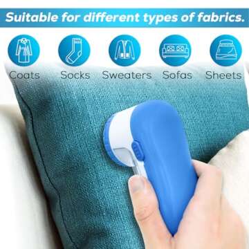 Fabric Shaver Lint Remover, AW union USB Powered Lint Shaver Efficiently Remove Lints from Fabrics, Clothes, Upholstery - 70" Cord - 2 Replacement Blade - Blue