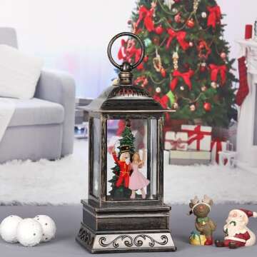 Christmas Snow Globe Nutcracker Lantern, Glitter Lighted Christmas Decorations for Home with Music, Light Up Snowglobe Christmas Décor