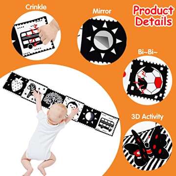 Black and White High Contrast Baby Toys 0-6 6-12 Months Soft Book for Newborn Brain Development Tummy Time Toys Infant Sensory Crinkle Toys 0-3 3-6 Month Montessori Learning Activities for Babies