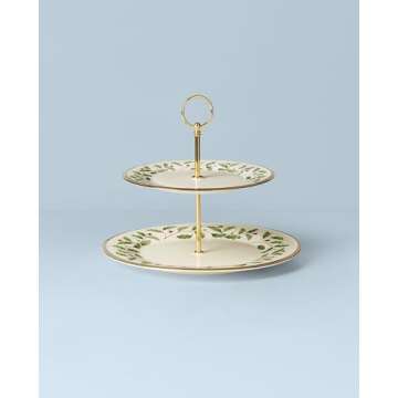 Lenox Holiday 2-Tiered Server - Elegant Red & Green Design for Festive Serving