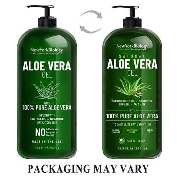 New York Biology Aloe Vera Gel for Face, Skin and Hair - Infused with Tea Tree Oil - From Fresh Aloe Vera Plant - Moisturizing Aloe Vera for Sunburn Relief and Dry Skin - 16.9 Fl Oz