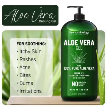 New York Biology Aloe Vera Gel for Face, Skin and Hair - Infused with Tea Tree Oil - From Fresh Aloe Vera Plant - Moisturizing Aloe Vera for Sunburn Relief and Dry Skin - 16.9 Fl Oz