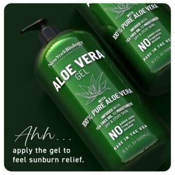 New York Biology Aloe Vera Gel for Face, Skin and Hair - Infused with Tea Tree Oil - From Fresh Aloe Vera Plant - Moisturizing Aloe Vera for Sunburn Relief and Dry Skin - 16.9 Fl Oz