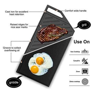 30 Inch Gas Cooktop with Griddle Black, GASLAND Chef PRO GH3305EF Gas Stovetop with 5 Burners, Reversible Cast Iron Grill/Griddle, Plug-in, NG/LPG Convertible, 120V Black, CSA certified