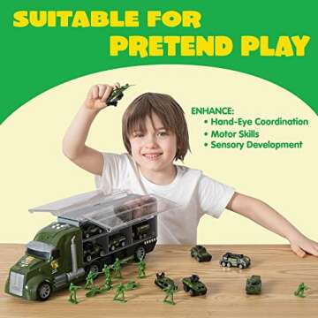 JOYIN 25 in 1 Green Military Big Truck Toys, Army Men Tanks Set with Soldier Men, Mini Battle Car Toy in Carrier Truck with Lights and Sounds, Gifts for Toddler Kids Boys Ages 3+