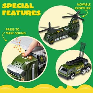 JOYIN 25 in 1 Green Military Big Truck Toys, Army Men Tanks Set with Soldier Men, Mini Battle Car Toy in Carrier Truck with Lights and Sounds, Gifts for Toddler Kids Boys Ages 3+