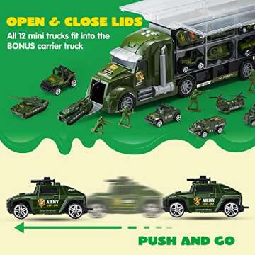 JOYIN 25 in 1 Green Military Big Truck Toys, Army Men Tanks Set with Soldier Men, Mini Battle Car Toy in Carrier Truck with Lights and Sounds, Gifts for Toddler Kids Boys Ages 3+