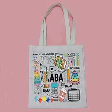 PWHAOO Autism Behavior Analyst Tote Bag ABA therapist Tote Bag Mental Illness Awareness Gift (HAPPY ABA TOTE)