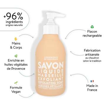 Compagnie de Provence Savon de Marseille Extra Pure Liquid Soap - Exfoliating Sparking Citrus - 10 Fl Oz Pump Bottle