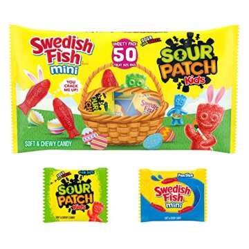 SOUR PATCH KIDS and SWEDISH FISH Mini Soft & Chewy Easter Candy Variety Pack, Bulk Candy, 50 Snack Packs