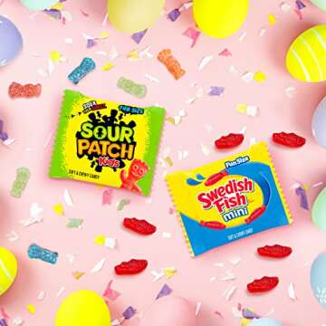 SOUR PATCH KIDS and SWEDISH FISH Mini Soft & Chewy Easter Candy Variety Pack, Bulk Candy, 50 Snack Packs