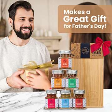 BBQ Rub Gift Set - Spice Gift Set in Premium Wooden Box - Great Grilling Gift for Father's Day, Christmas, Birthday for Him, Dad, Men, or Her - Unique Barbecue Seasonings (Set of 6)