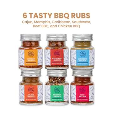 BBQ Rub Gift Set - Spice Gift Set in Premium Wooden Box - Great Grilling Gift for Father's Day, Christmas, Birthday for Him, Dad, Men, or Her - Unique Barbecue Seasonings (Set of 6)