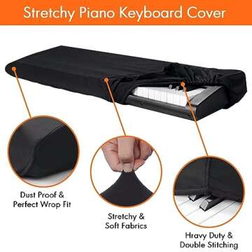 Piano Keyboard Dust Cover, 88 Keys Piano Music Keyboard Dirt Proof Cover Stretchy Electronic Keyboard Piano Cover Electronic Keyboard Cover With Durable Elastic & Cord Lock Must Have Piano Accessories