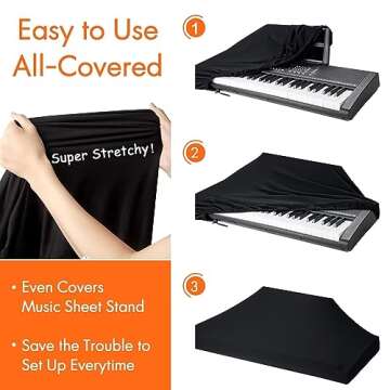 Piano Keyboard Dust Cover, 88 Keys Piano Music Keyboard Dirt Proof Cover Stretchy Electronic Keyboard Piano Cover Electronic Keyboard Cover With Durable Elastic & Cord Lock Must Have Piano Accessories