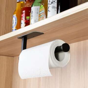 ASTOFLI Self Adhesive Paper Towel Holder Under Cabinet No Drilling 2 Pack, Under Cabinet Paper Towel Holder Wall Mount, Hanging Paper Towel Holder Adhesive, Peel and Stick Paper Towel Holder (Black)