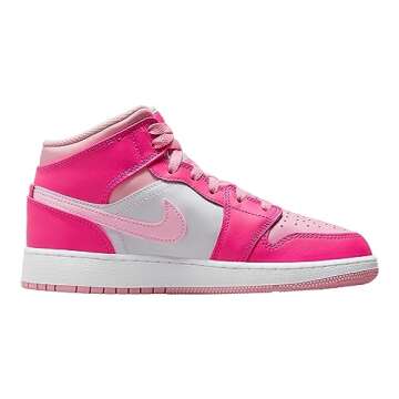 Jordan Boy's Air 1 Mid (Big Kid) White/Medium Soft Pink/Fierce Pink 6 Big Kid M