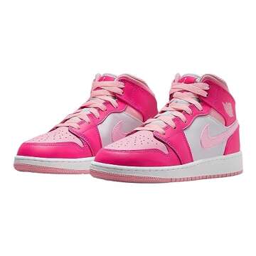 Jordan Boy's Air 1 Mid (Big Kid) White/Medium Soft Pink/Fierce Pink 6 Big Kid M