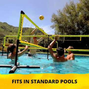 CROSSNET H2O Volleyball Pool Game for Adults and Family - Four Square Net Pool Game - Quick Assemble & Portable - Volleyball Set for Inground Pools - Perfect Pool Toys for Families W/Accessories