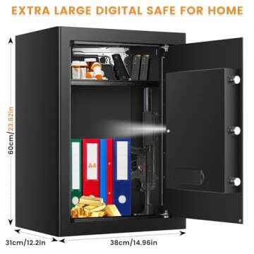 3.8 Cu ft Extra Large Safe Box Fireproof Waterproof, Security Home Safe with Fireproof Bag, LCD Digital Keypad Key Lock and Removable Shelf, Fire Document Safe for Money Medicines Jewelry Valuables