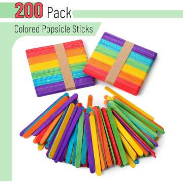 Rainbow Colored Popsicle Sticks - 200 Pack Craft Supply