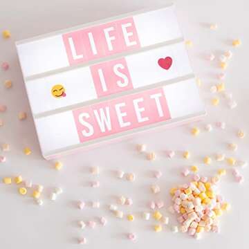 Pink Cinema Light Box with 400 Letters & Emojis & 2 Markers - BONNYCO | Led Light Box Home Office & Room Decor | Light Up Sign Letters Board Gifts for Women & Girls Christmas & Birthdays | Pink Decor