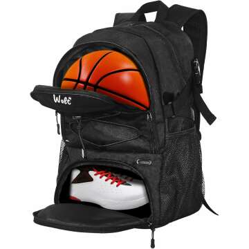 WOLT Basketball Backpack | Large Sports Bag with Ball Holder & Shoe Compartment