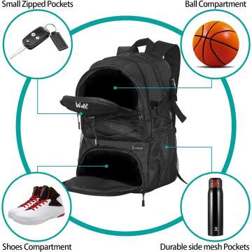 WOLT Large Basketball Backpack with Ball Holder