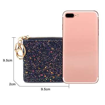 GEEAD Small Glitter Wallet for Women Girls Mini Coin Purse Pouches with Key Ring for Christmas