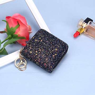 GEEAD Small Glitter Wallet for Women Girls Mini Coin Purse Pouches with Key Ring for Christmas