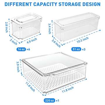 Pomeat 10 Pack Fridge Organizer, Stackable Refrigerator Organizer Bins with Lids, BPA-Free Produce Fruit Storage Containers for Storage Clear for Food, Drinks, Vegetable Storage