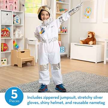 Melissa & Doug Astronaut Role Play Space Costume Set (5 pcs) - Jumpsuit, Helmet, Gloves, Name Tag