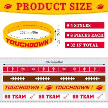 Deekin 32 Pcs Football Silicone Bracelets Football Party Favor Bracelet Football Motivational Rubber Bracelets for Men Women Fan Party Favors Sport Theme Birthday Party Supplies Gifts(Bright)