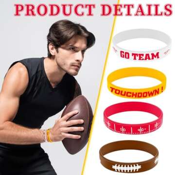 Deekin 32 Pcs Football Silicone Bracelets Football Party Favor Bracelet Football Motivational Rubber Bracelets for Men Women Fan Party Favors Sport Theme Birthday Party Supplies Gifts(Bright)