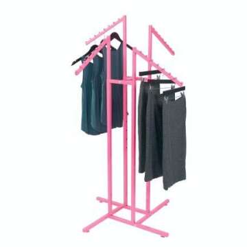 SSWBasics Hot Pink 4-Way Slanted Arm Clothing Display Rack - Durable Retail Clothing Rack for Boutique, Retail, and Thrift Stores - Sleek and Stylish Garment Display Stand