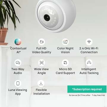 LUNA HOME Light Bulb Security Cameras Wireless Outdoor Indoor 360° Pan & Tilt 2K Full Color Day/Night, Motion Detection, Two-Way Audio, 2.4GHz Wi-Fi, Smart AI Alerts, Lightbulb Camera with Phone App