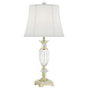 Vienna Full Spectrum Traditional Table Lamp 31" Tall Brass Gold Faceted Clear Crystal White Flared Bell Fabric Shade for Bedroom Living Room Nightstand Bedside Office House Home Family Entryway