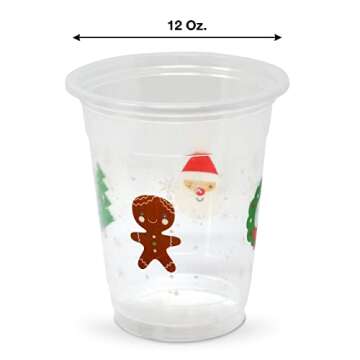 Gift Boutique 50 Pack Disposable Plastic Christmas 12 oz. Santa Tree Wreath Gingerbread Drinking Cup Winter Xmas Dinner Beverage Drink for Adults Kids Festive Holiday Table Party Supplies Decors