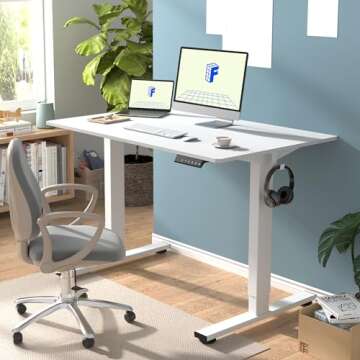 FLEXISPOT EN1 One-Piece Standing Desk, 48 x 24 Inches Solid Desktop Height Adjustable Desk, Electric Sit Stand Up Desk Home Office Desks (White Frame + White Desktop)