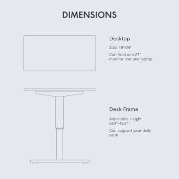 FLEXISPOT EN1 One-Piece Standing Desk, 48 x 24 Inches Solid Desktop Height Adjustable Desk, Electric Sit Stand Up Desk Home Office Desks (White Frame + White Desktop)